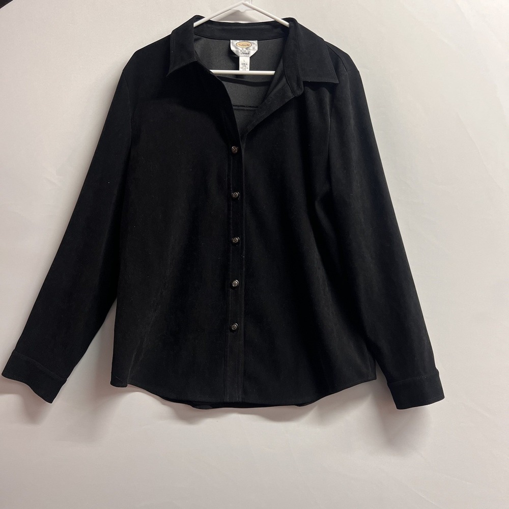 Talbots L Size L Black Faux Suede Long Sleeve Button Down Shirt